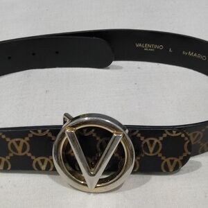 Valentino Women's Belt in Black with Gold Accents